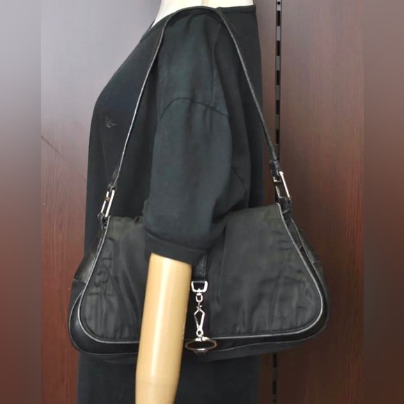 Rare Vintage PRADA Nylon Tessuto Leather Shoulder Hand Bag Purse Black GUC - Picture 15 of 15